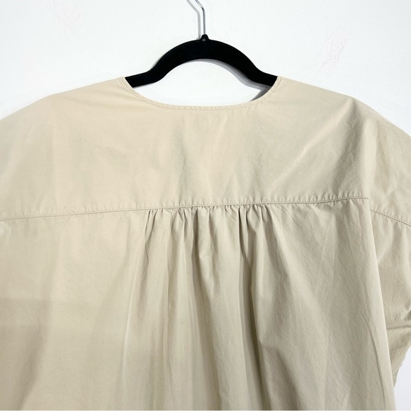 UNIQLO 100% cotton beige tan boxy oversized split neck dolman sleeve top S - Picture 7 of 14